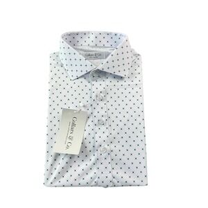 Collars & Co. White Blue AOP Men's Dress Collar Polo Shirt Size Small NWT